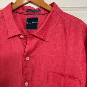 Tommy Bahama Men XL Solid 100% Linen Short Sleeve Hawaiian Beach Camp Shirt